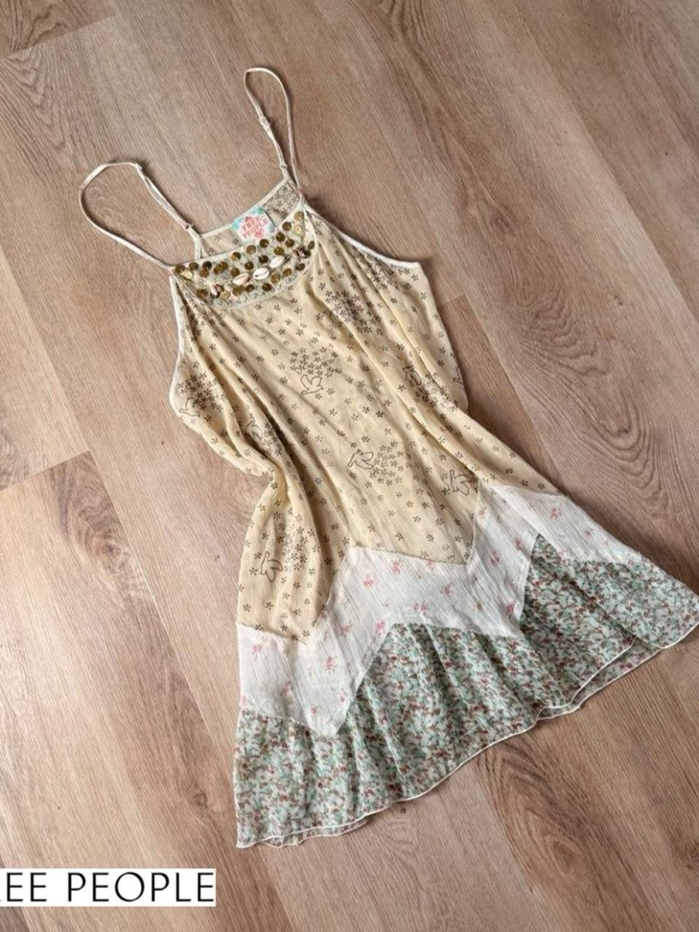Free People Vintage Patchwork Slip Dress with Gold Accents